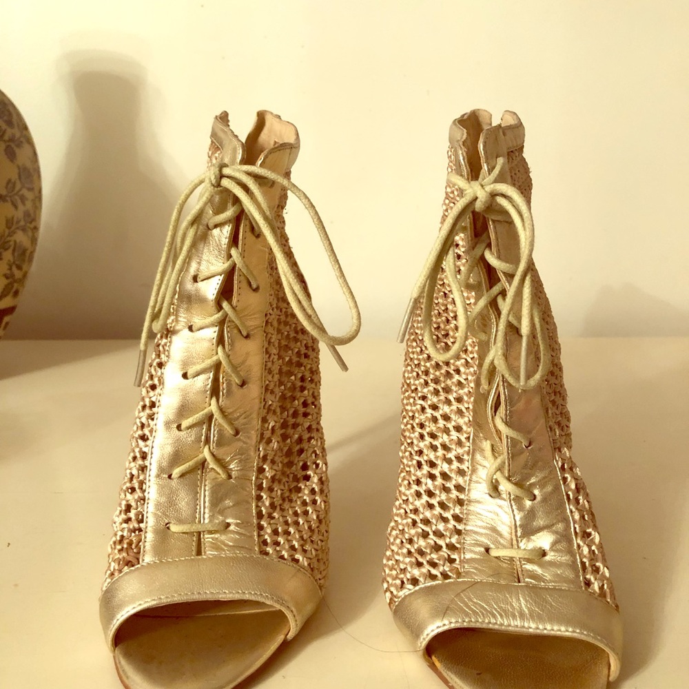 Nine West Gold lace up booties